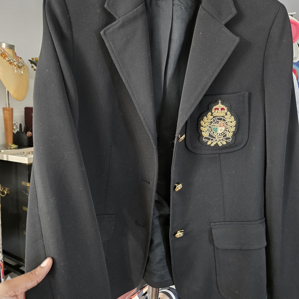 Ralph Lauren Luxury Black Embossed Assic Patch Blazer/gold Engraved buttons